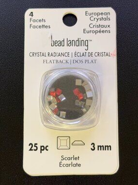 Bead Landing European Crystal Flatback 25pc 3mm Scarlet 4 Facets Rhinestones